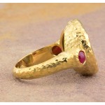 Ancient Greek Owl Silver Drachm in 18KT Gold Ring with Rubies circa 238-235 B.C.